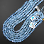 AAA Translucent Faceted Natural Santa Maria Blue Aquamarine Faceted Rondelle Wheel 8mm Beads 15.5" Strand