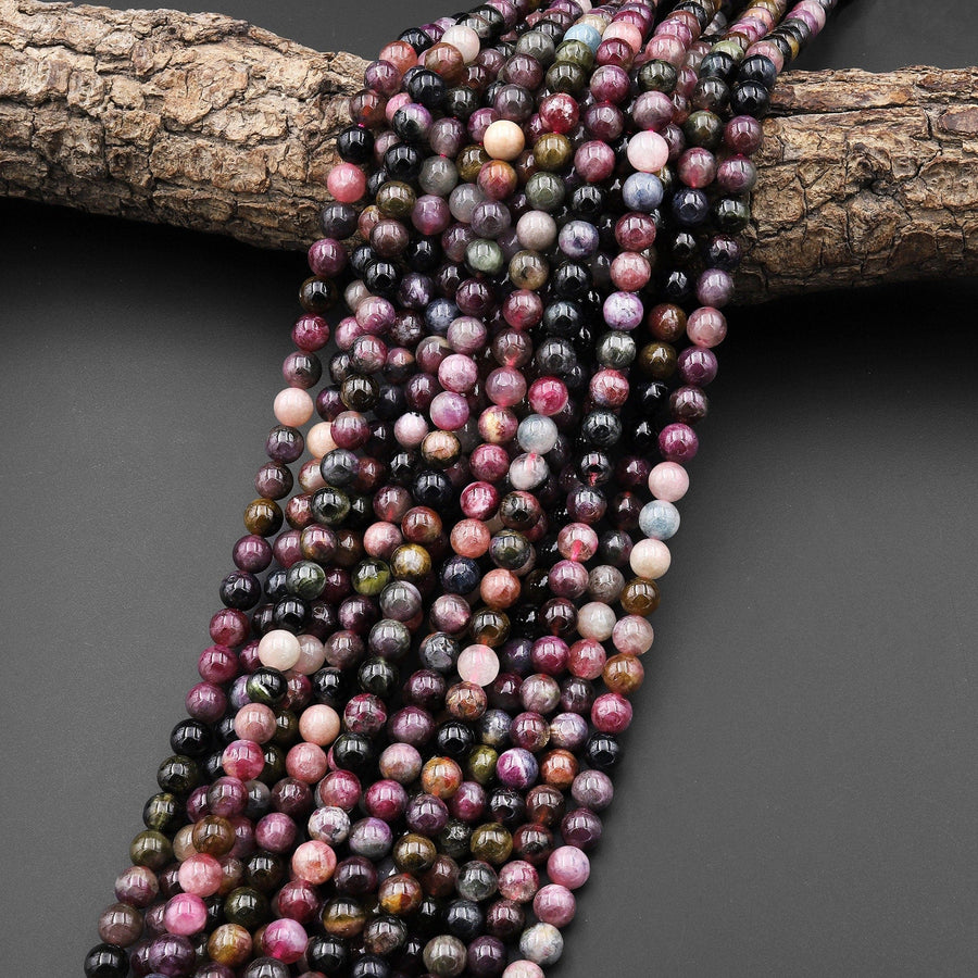Natural Multicolor Watermelon Pink Green Tourmaline Smooth 6mm Round Beads 15.5" Strand