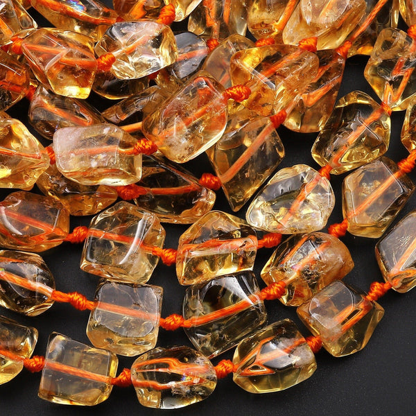 AAA Natural Honey Golden Citrine Faceted Freeform Nugget Beads 15.5" Strand