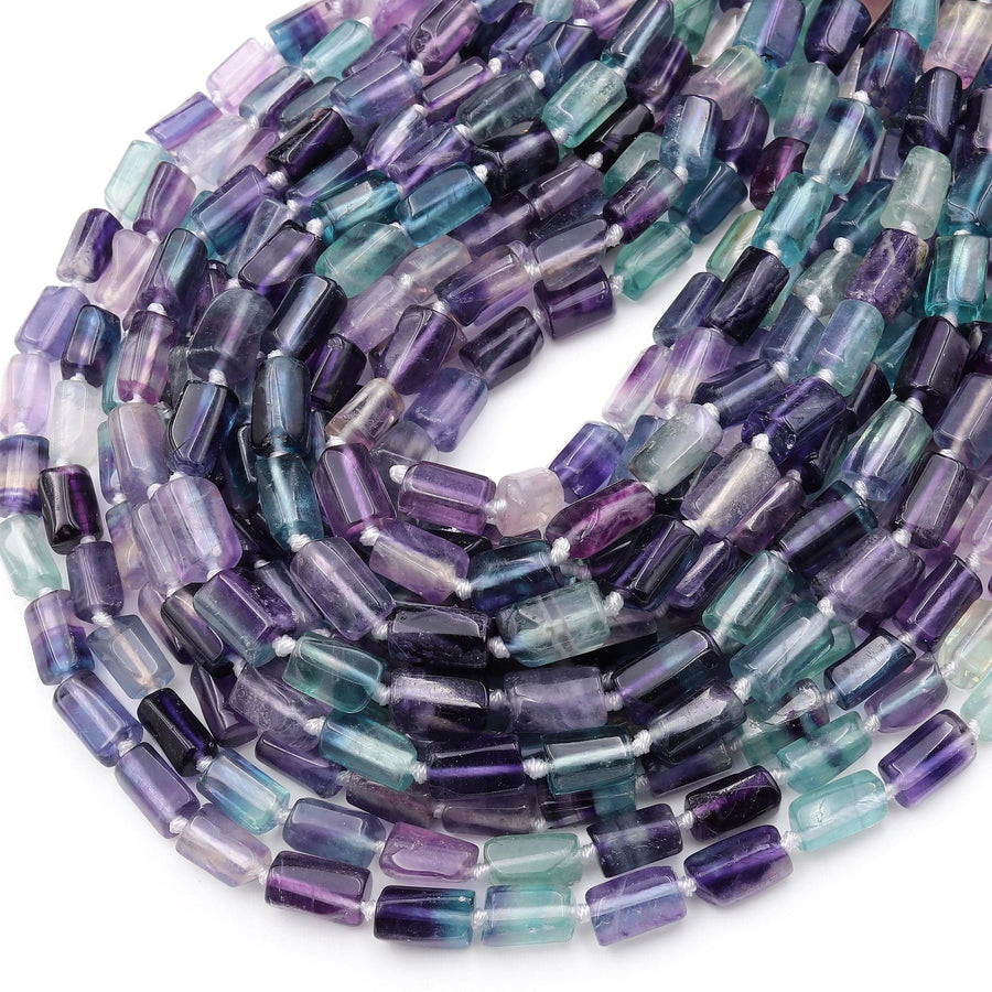 Natural Fluorite Tube Beads Purple Green Blue Gemstone 15.5" Strand