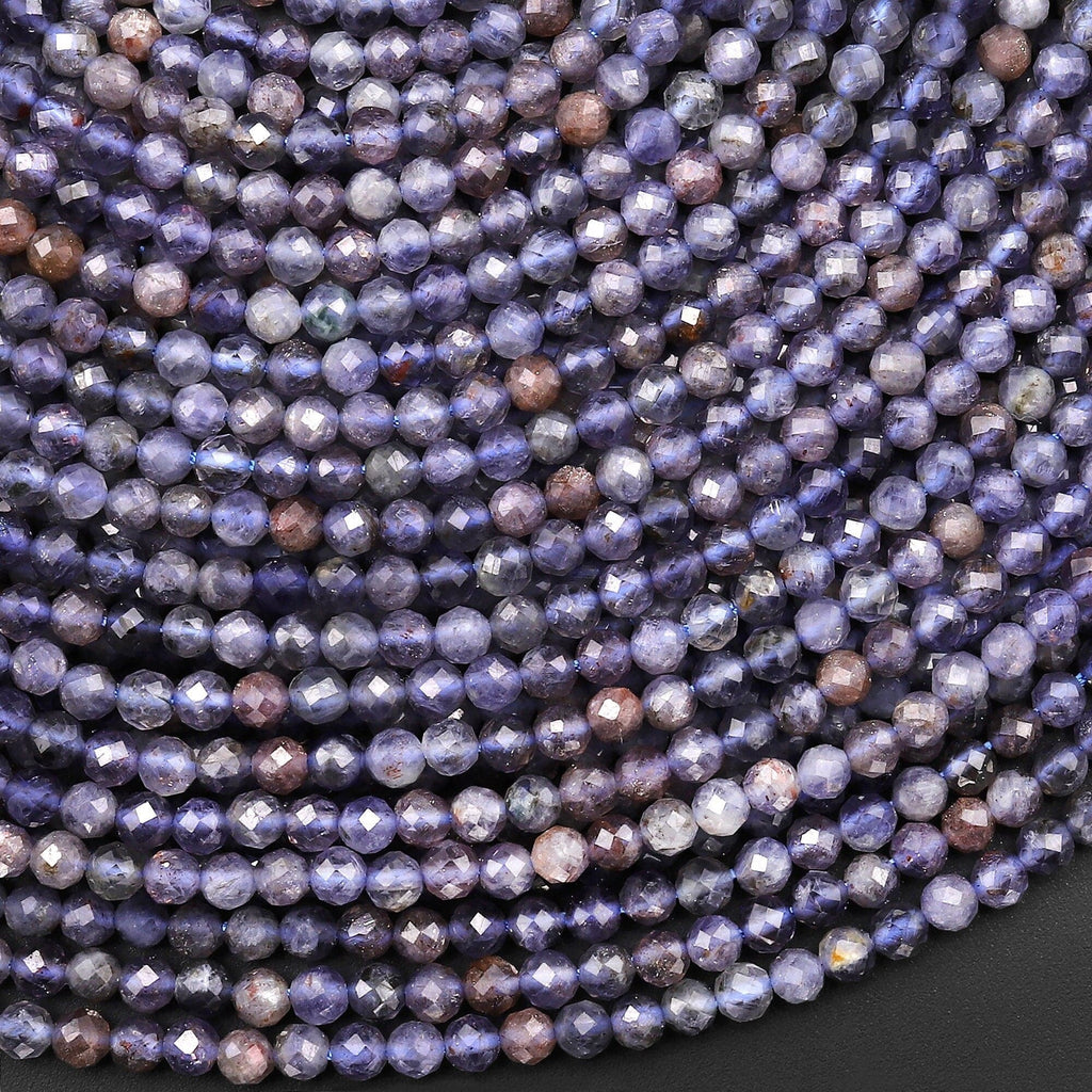 Rare Natural Sunstone Iolite Faceted 3mm Round Beads 15.5" Strand