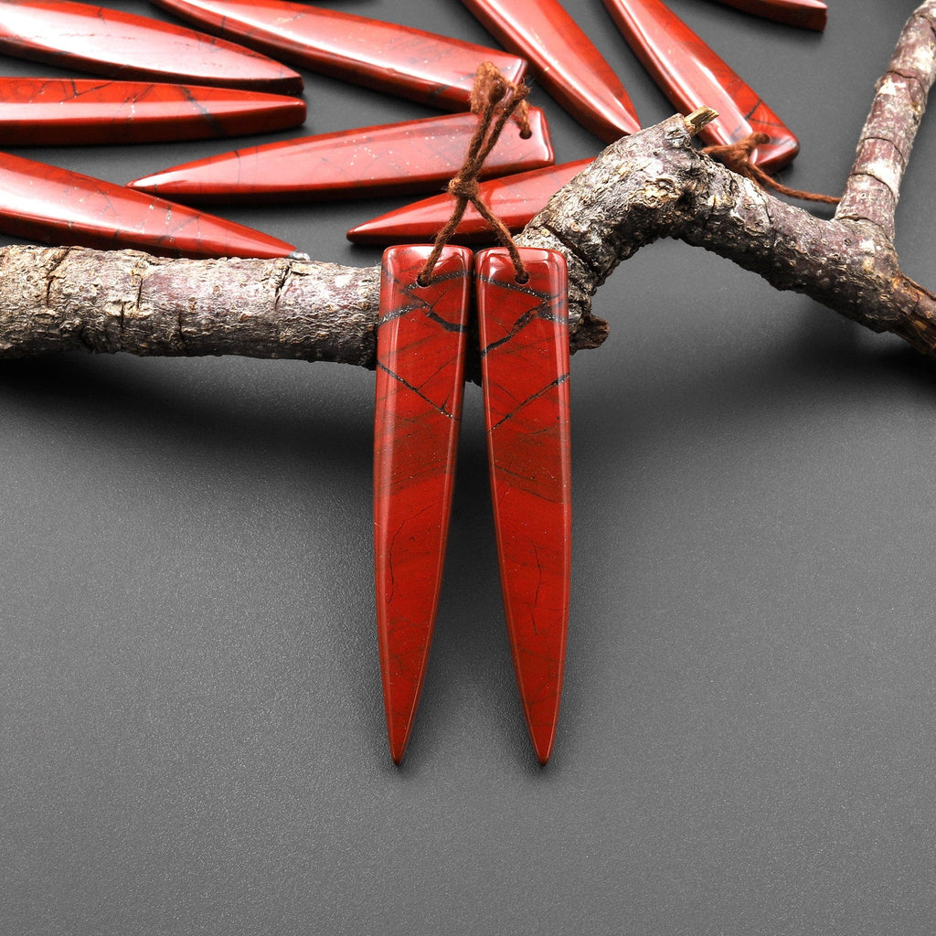 Natural African Bloodstone Matched Dagger Triangle Spike Earring Beads Drilled Gemstone Pair
