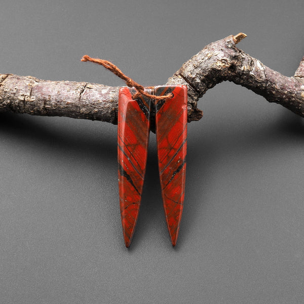 Natural African Bloodstone Matched Dagger Triangle Spike Earring Beads Drilled Gemstone Pair A4