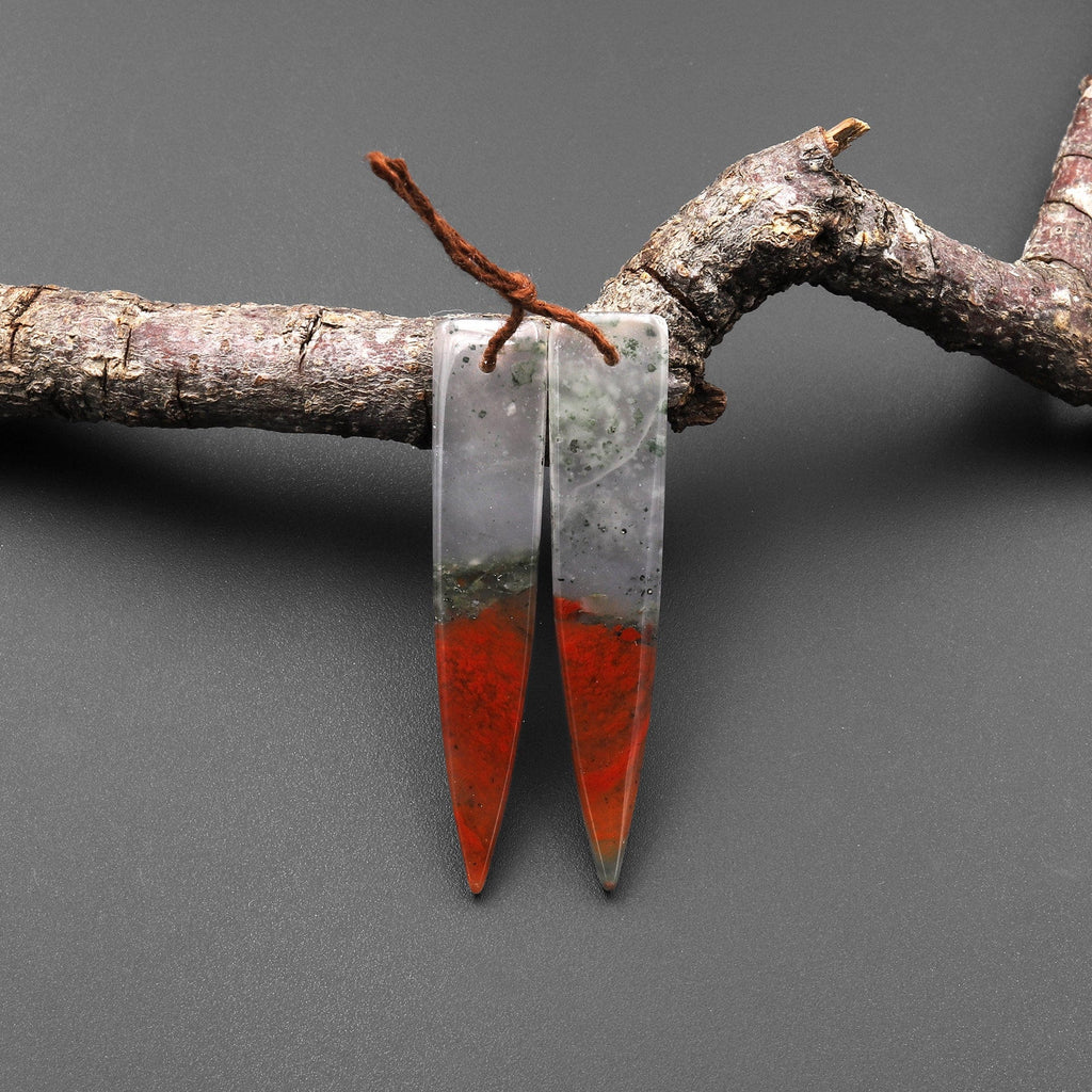 Natural African Bloodstone Matched Dagger Triangle Spike Earring Beads Drilled Gemstone Pair A5