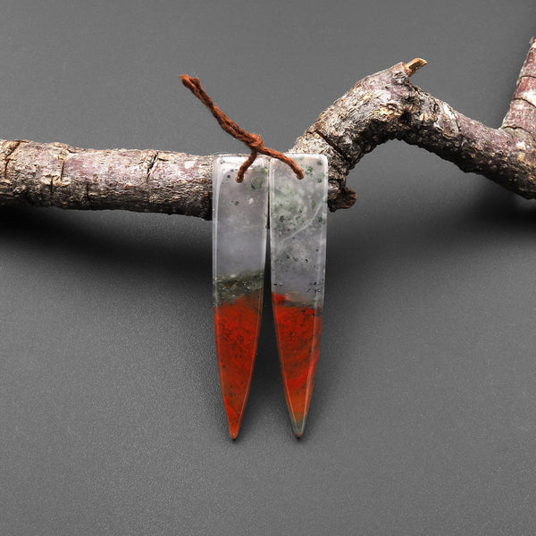 Natural African Bloodstone Matched Dagger Triangle Spike Earring Beads Drilled Gemstone Pair A5