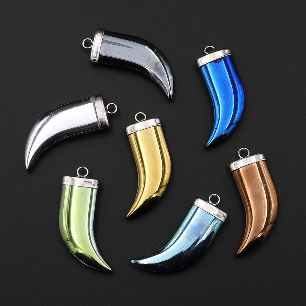 Titanium Hematite Claw Tooth Shaped Pendant Ice Blue Green Silver Black Gold Bronze