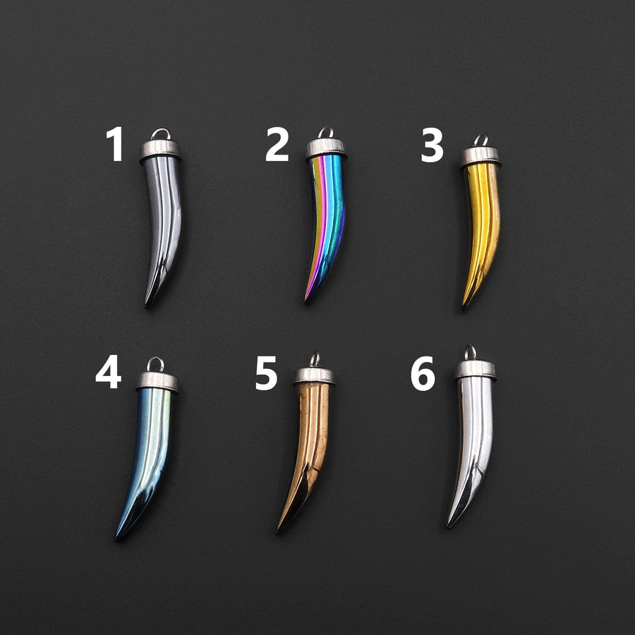 Shiny Titanium Hematite Claw Tooth Shaped Pendant AAAAA