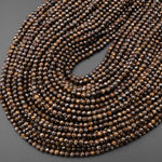 AAA Faceted Natural Bronzite Beads 3mm 4mm Round Gemstone 15.5" Strand