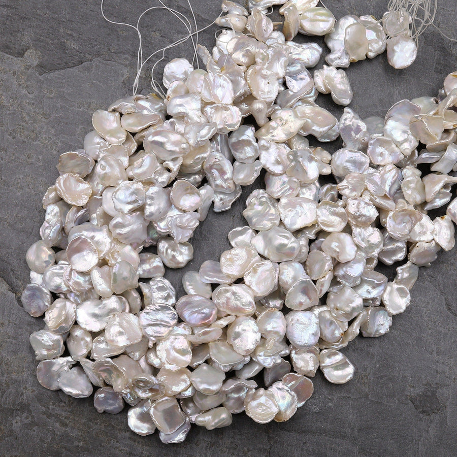 Natural White Keishi Pearl Drop Petal Top Side Drilled Real Genuine Natural Freshwater Pearl 15.5" Strand