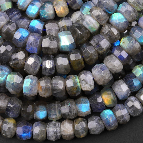 Flashy Natural Golden Blue Green Labradorite Faceted Rondelle 8mm Beads 15.5" Strand