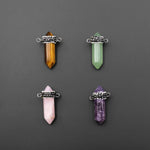 Natural Gemstone Pendulum Tower Connector Pendant Sparkling Rhinestone Rose Quartz Tiger's Eye Aventurine Amethyst