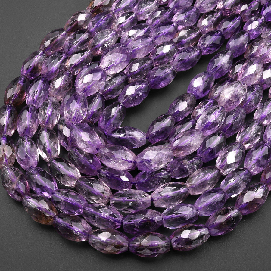 Natural Amethyst Faceted Oval 8x13mm Beads 15.5" Strand