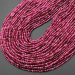 AAA Faceted Natural Red Pink Rubellite Tourmaline 2mm Round Beads Micro Diamond Cut Gemstone 15.5" Strand