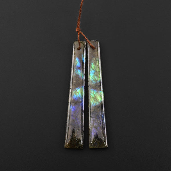 Natural Labradorite Long Thin Trapezoid Earring Pair Drilled Matched Natural Gemstone Beads A2