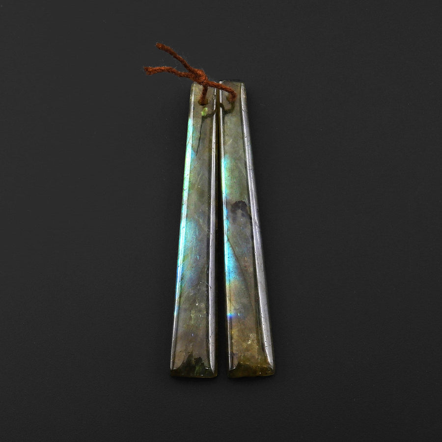 Natural Labradorite Long Thin Trapezoid Earring Pair Drilled Matched Natural Gemstone Beads A3