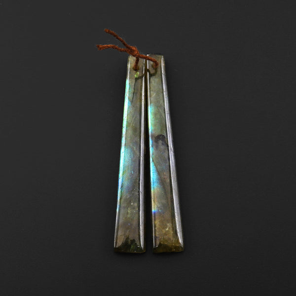 Natural Labradorite Long Thin Trapezoid Earring Pair Drilled Matched Natural Gemstone Beads A3