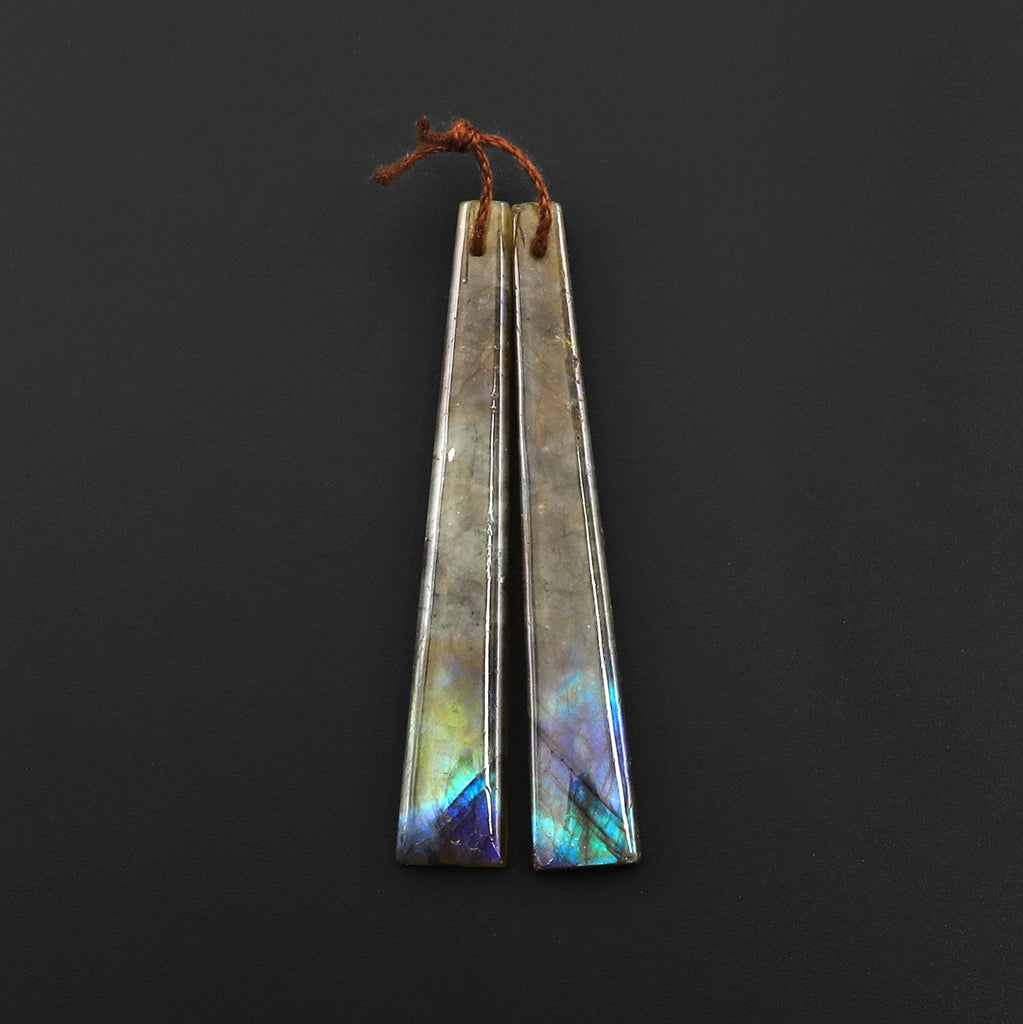 Natural Labradorite Long Thin Trapezoid Earring Pair Drilled Matched Natural Gemstone Beads A4