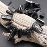 Natural Black Tourmaline Crystal Beads Top Side Drilled Gemstone Spike 15.5" Strand A2