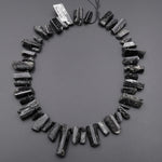 Natural Black Tourmaline Crystal Beads Top Side Drilled Gemstone Spike 15.5" Strand A2