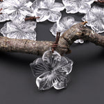 Hand Carved Resl Natural Rock Crystal Quartz Flower Pendant Translucent Gemstone Bead