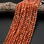 AAA Faceted Natural Sunstone Round Beads 4mm 6mm Fiery Orange Gemstone 15.5" Strand