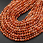AAA Faceted Natural Sunstone Round Beads 4mm 6mm Fiery Orange Gemstone 15.5" Strand
