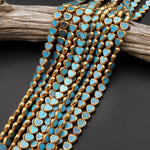 Genuine Natural Blue Turquoise Gold Copper Edging Heart Beads Choose from 5pcs, 10pcs 15.5" Strand