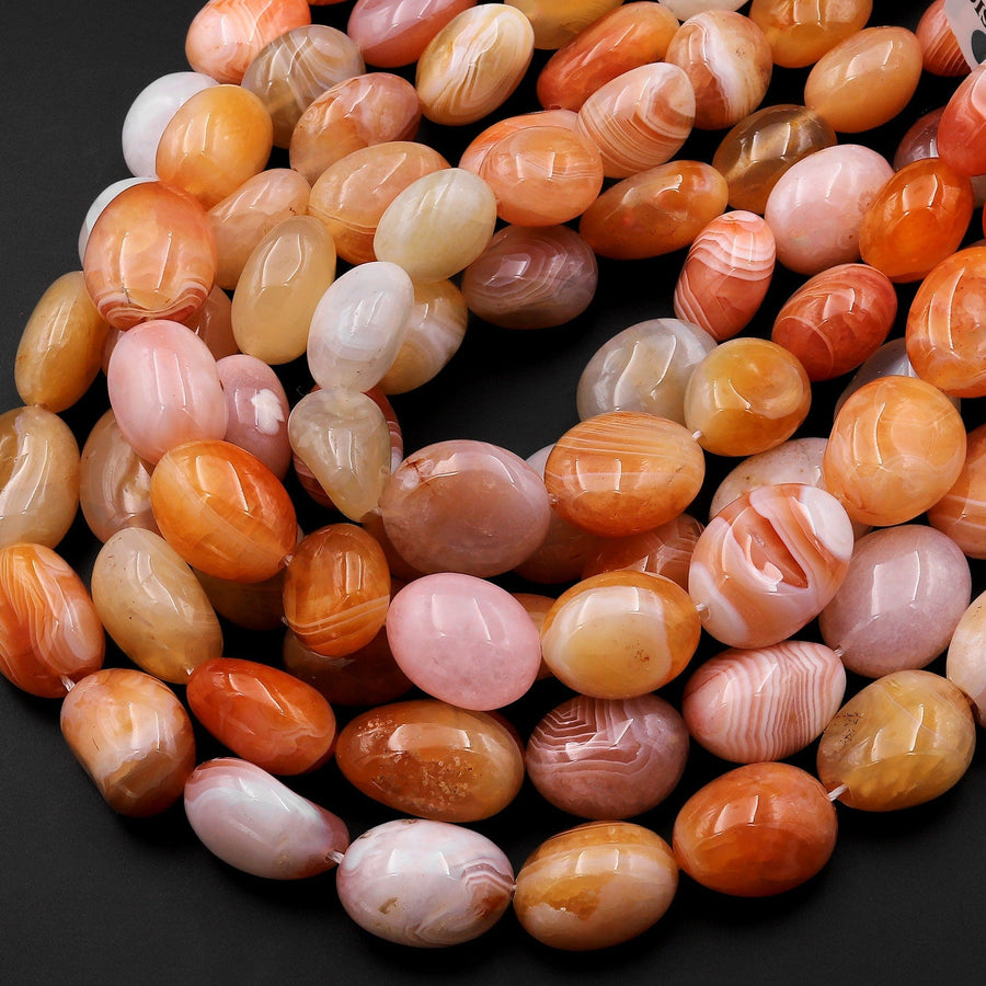 Natural Orange Botswana Agate Beads Freefrom Pebble Nuggets 15.5" Strand