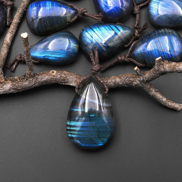 AAA Natural Blue Labradorite Teardrop W/ Stripes Side Drilled Pendant A3