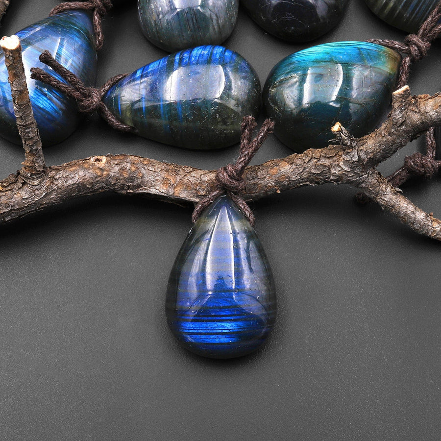 AAA Natural Blue Labradorite Teardrop W/ Stripes Side Drilled Pendant A5