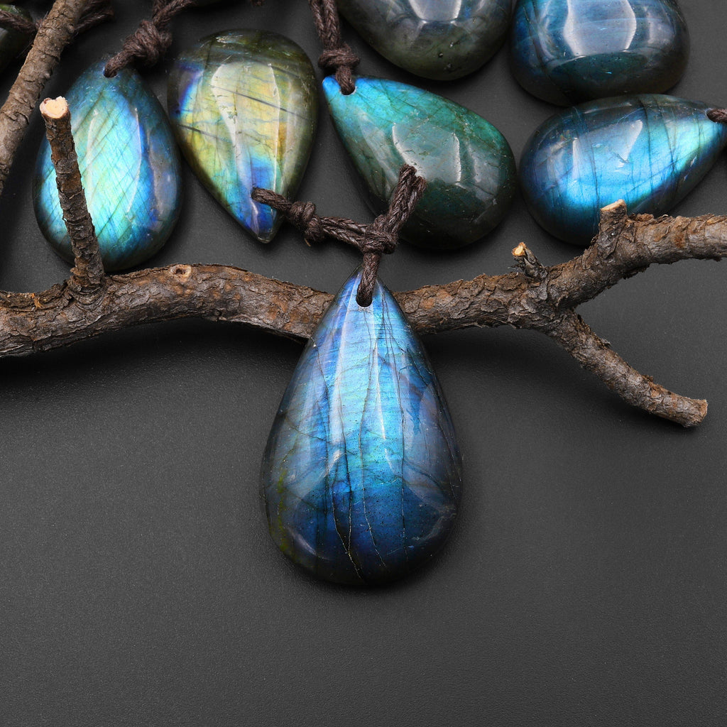 AAA Natural Rainbow Labradorite Teardrop Front Drilled Pendant A2
