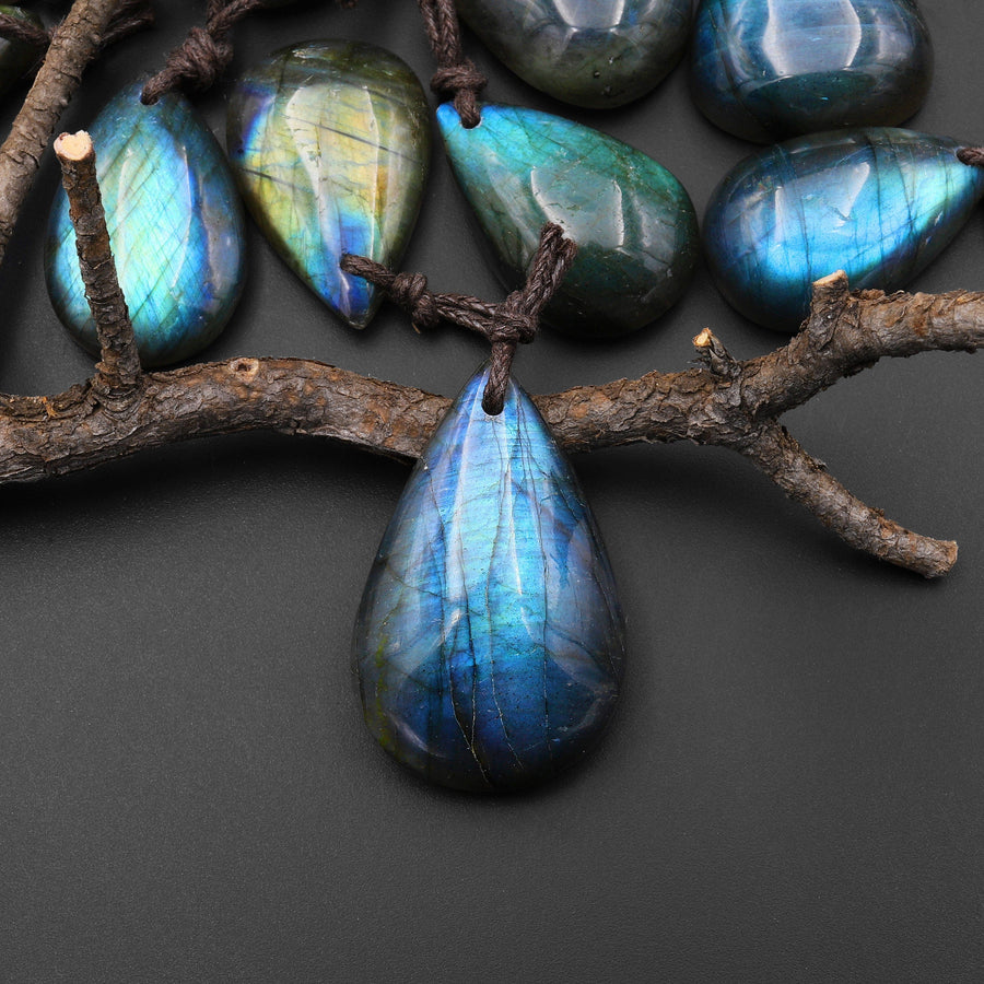 AAA Natural Rainbow Labradorite Teardrop Front Drilled Pendant A2