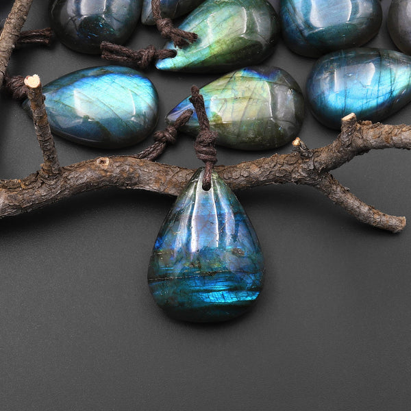AAA Natural Rainbow Labradorite Teardrop Front Drilled Pendant A4