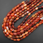 Hand Carved Natural Orange Red Carnelian Barrel Gemstone Beads 15.5" Strand