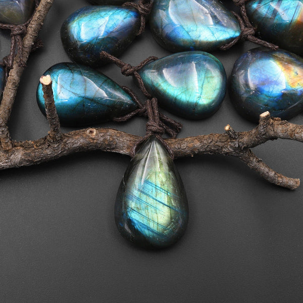 AAA Natural Rainbow Labradorite Teardrop Side Drilled Pendant A4