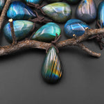 AAA Natural Rainbow Labradorite Teardrop w/ Stripes Side Drilled Pendant