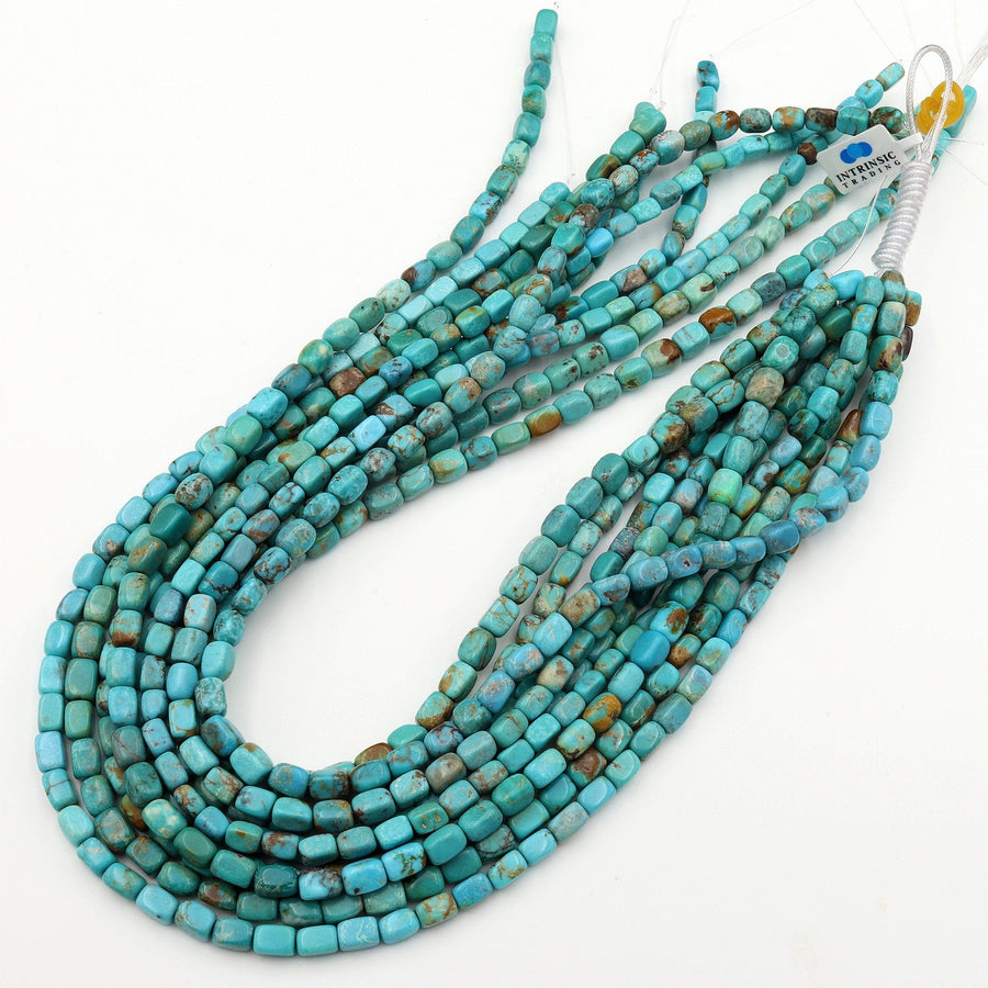 Natural Turquoise Rectangle Cube Beads Nuggets Highly Polished Genuine Real Stunning Blue Green Golden Brown Gemstone 15.5" Strand