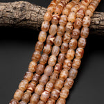 Tibetan Agate 14mm Barrel Beads Dzi Agate Golden Sandy Peach Mala Antique Boho Beads 15.5" Strand