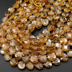 AAA Natural Golden Citrine Faceted Heart Beads 12mm Gemstone 15.5" Strand