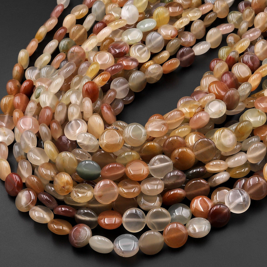 Rare Natural African Rainbow Agate Smooth Coin Beads 10mm 12mm from Mozambique 15.5" Strand