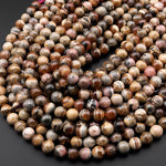 Natural Honey Brown Rhodochrosite 6mm 8mm Round Beads Caramel Bands Stripes 15.5" Strand