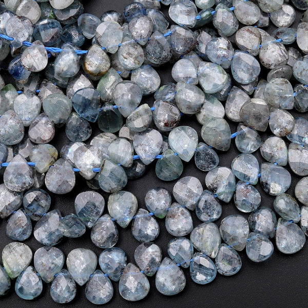 Faceted Natural Silvery Ice Blue Kyanite Teardrop Briolette Beads Good for Earrings 15.5" Strand