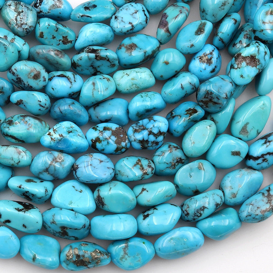 Genuine Natural Blue Turquoise Freeform Pebble Beads 8mm 10mm Nuggets 15.5" Strand