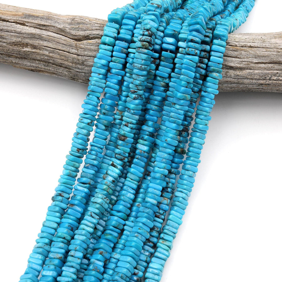 Genuine Natural Arizona Turquoise 6mm Square Heishi Rondelle Beads Genuine Bright Blue Turquoise Beads 15.5" Strand