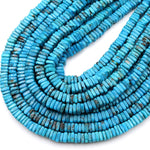 Genuine Natural Arizona Turquoise 6mm Square Heishi Rondelle Beads Genuine Bright Blue Turquoise Beads 15.5" Strand