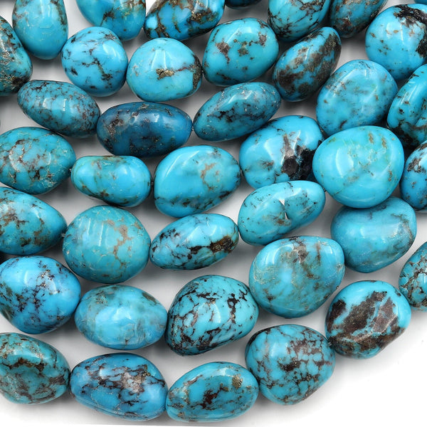 Genuine Natural Blue Turquoise Freeform Pebble Beads Nuggets 15.5" Strand