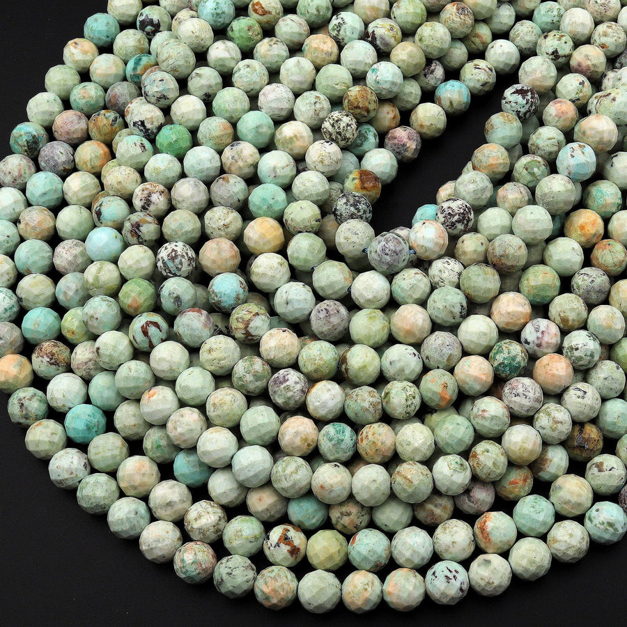 Faceted Genuine Natural Peruvian Turquoise 4mm 6mm 8mm Round Beads 15.5" Strand