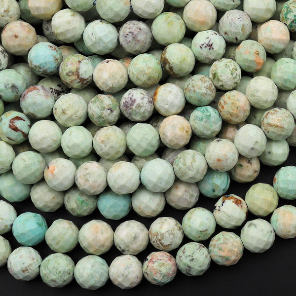 Faceted Genuine Natural Peruvian Turquoise 4mm 6mm 8mm Round Beads 15.5" Strand
