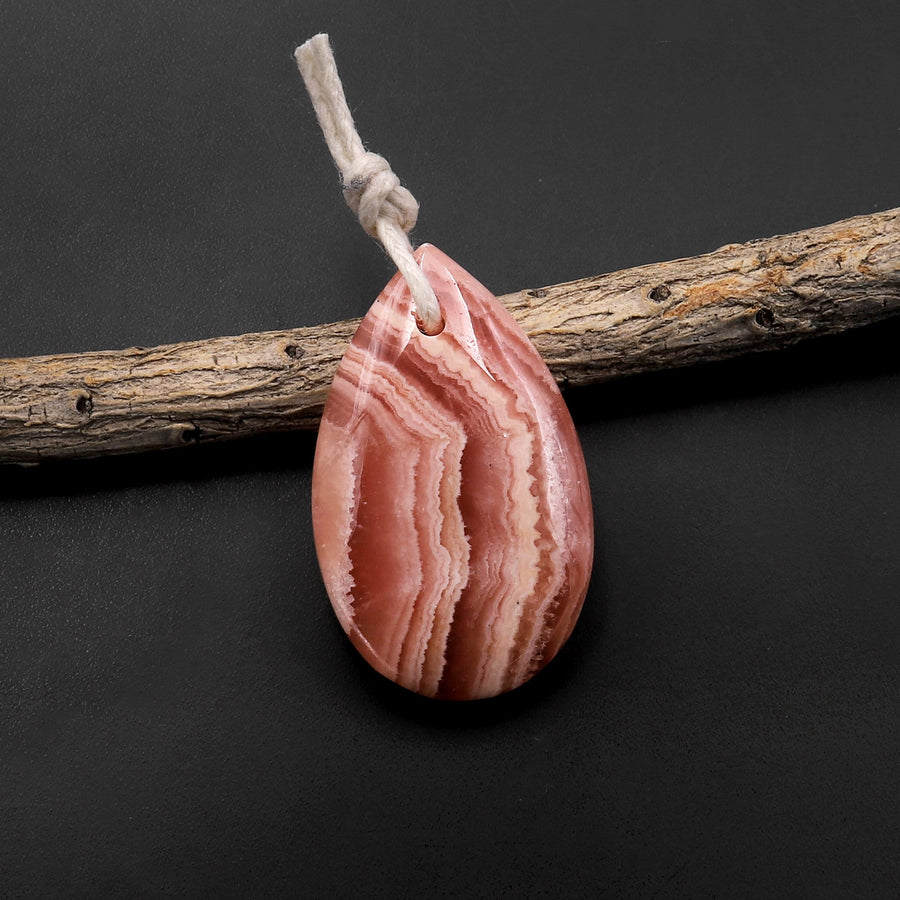 AAA Natural Red Rhodochrosite Teardrop Gemstone Pendant A2