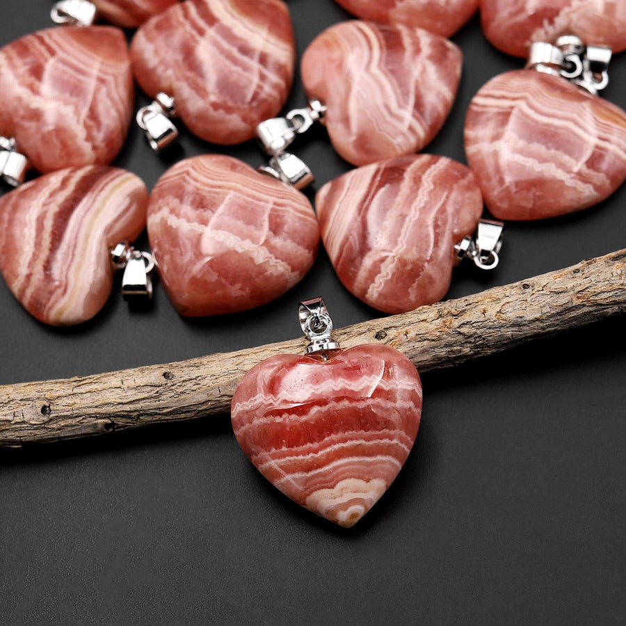 AAA Natural Red Rhodochrosite Heart Gemstone Pendant